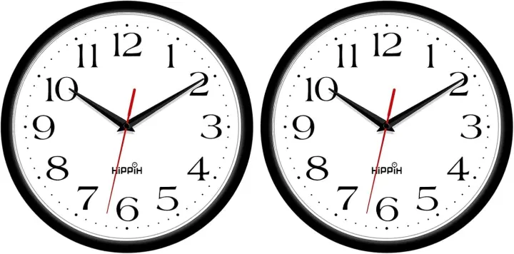 10-Inch Silent Wall Clock — Twin Pack Analog Clocks