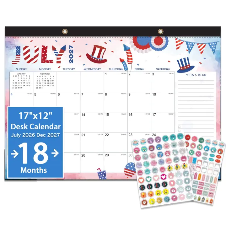 18-Month Desk Calendar (Jul 2026–Dec 2027) — Large 17 x 12 Desktop