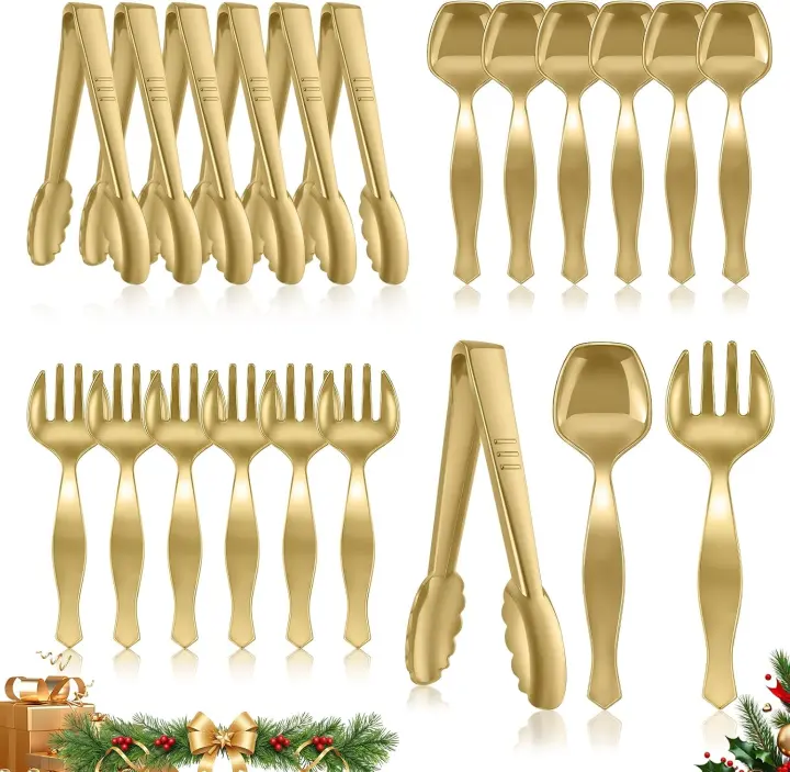 18-Piece Gold Plastic Serving Utensils Set — Heavy-Duty Partyware