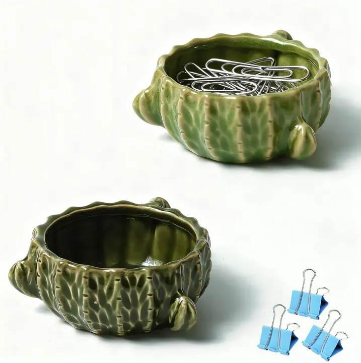 2-Pack Cactus Ceramic Paper Clip Holders — Desk & Vanity Organizers