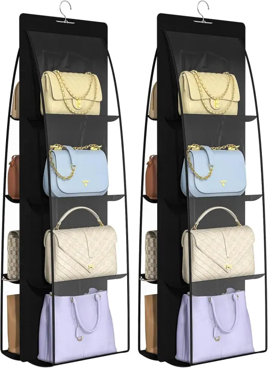 2-Pack Hanging Purse Organizer (8 Pockets) — Black Closet Hanger