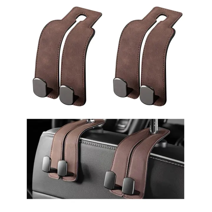 2-Pack Leather Car Headrest Hooks — Double Hangers for Back Seat