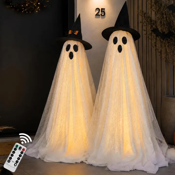 2-Pack Outdoor Halloween Ghost Decorations with Remote LED Lights