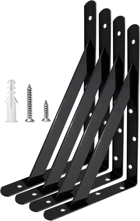 20-Inch Heavy Duty Wall Shelf Brackets — L‑Bracket Pair (2 Pairs, Black)