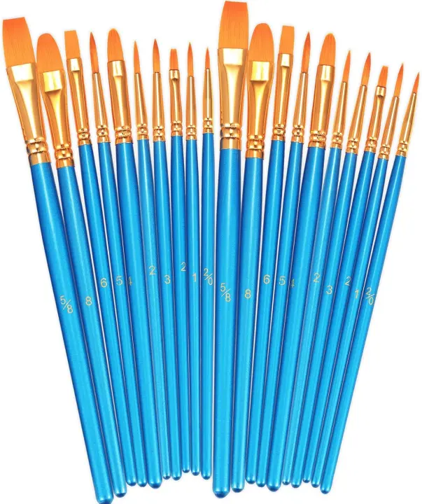 20-Piece Small Artist Brush Kit — Round & Flat Nylon Paint Brushes