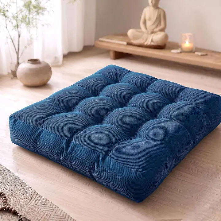 22-inch Large Square Floor Cushion — Navy Meditation Pillow