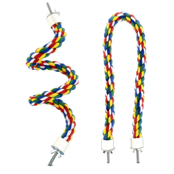 23.6in Colorful Spiral Rope Perch & Bungee Climbing Swing for Parrots