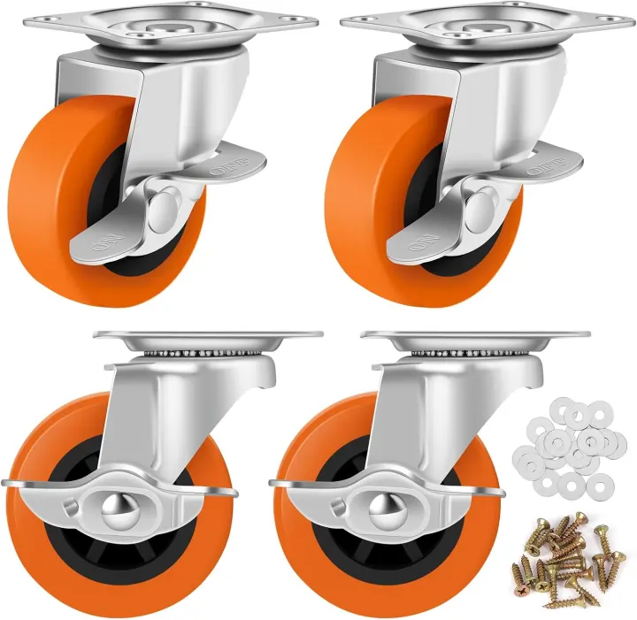 3-Inch Heavy-Duty Caster Wheels — Set of 4 Swivel Casters with Brake