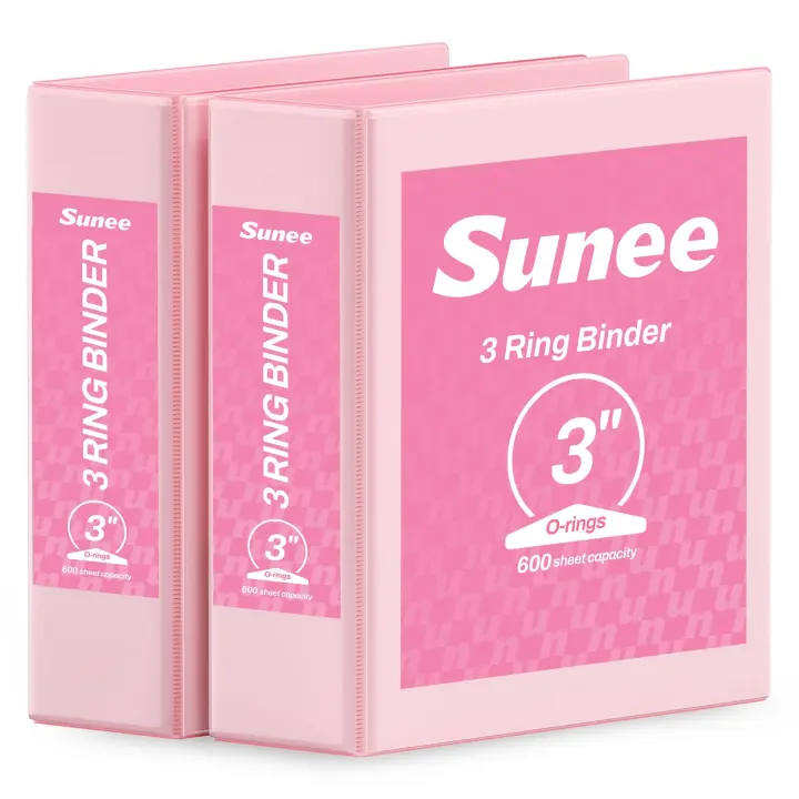 3-Inch Three-Ring Binders — 2-Pack Clear-View PVC-Free (Fits 8.5x11) — Pink