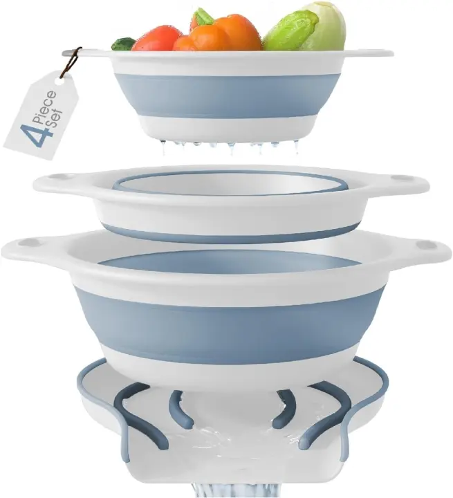 3-Pack Collapsible Kitchen Colanders with Over-Sink Draining Base