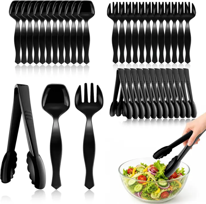 36-Piece Disposable Plastic Serving Utensils Set — Spoons, Forks & Tongs