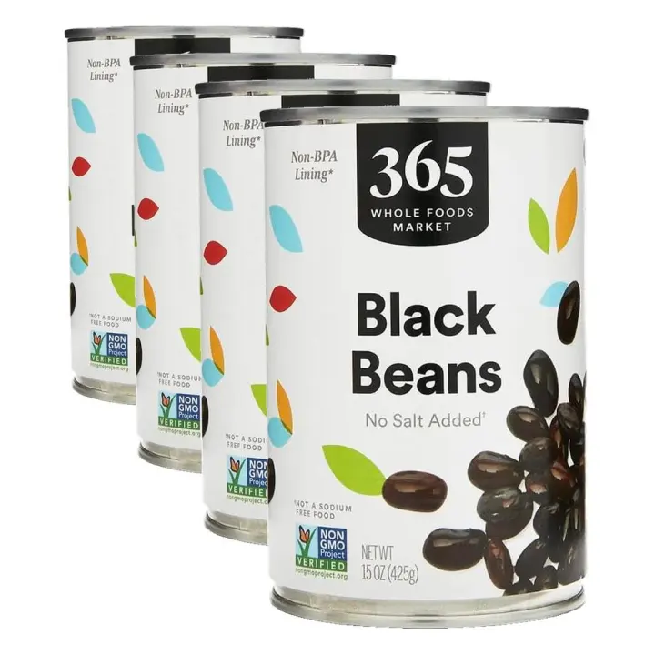 365 Unsalted Black Beans — 15 oz Cans, 4-Pack