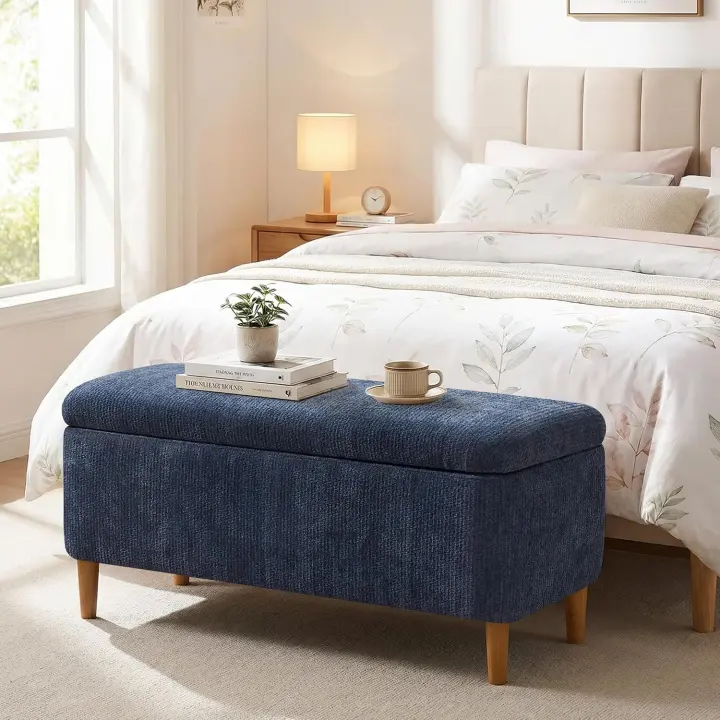 39.4-inch Upholstered Storage Ottoman Bench with Wooden Legs