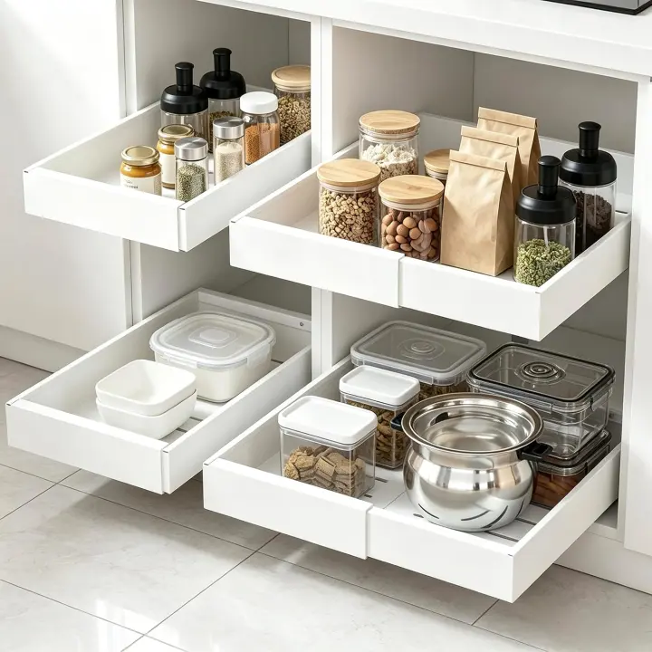 4-Pack Adjustable Pull-Out Cabinet Drawers — 21in Deep (White)