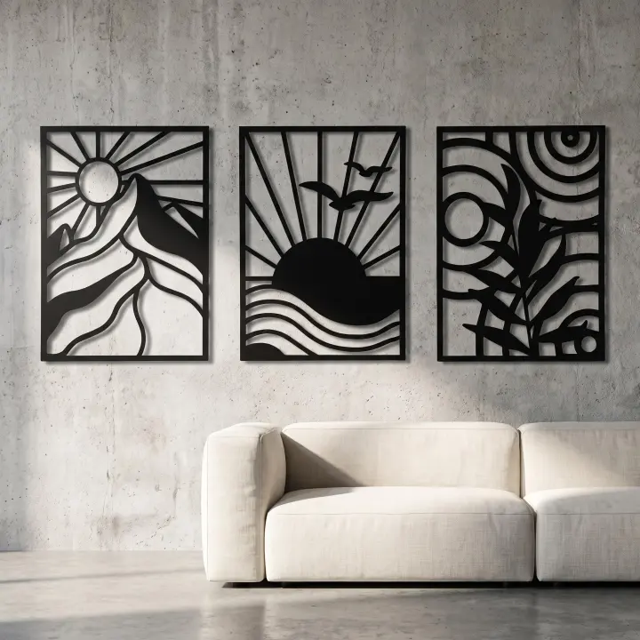 4-Panel Black & White Geometric Canvas Wall Art Set