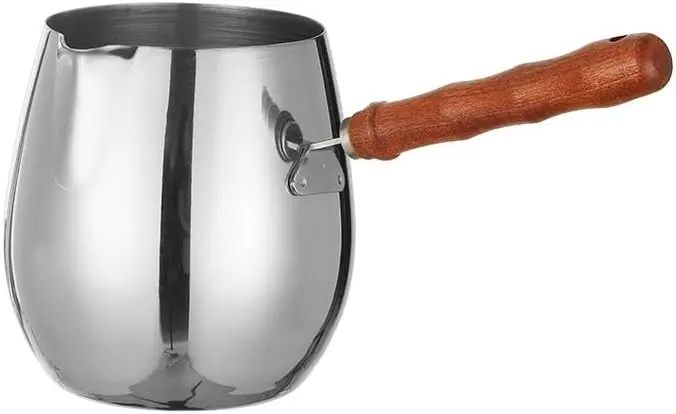 420ml Turkish Coffee Pot — 18/8 Stainless Steel Cezve with Wooden Handle
