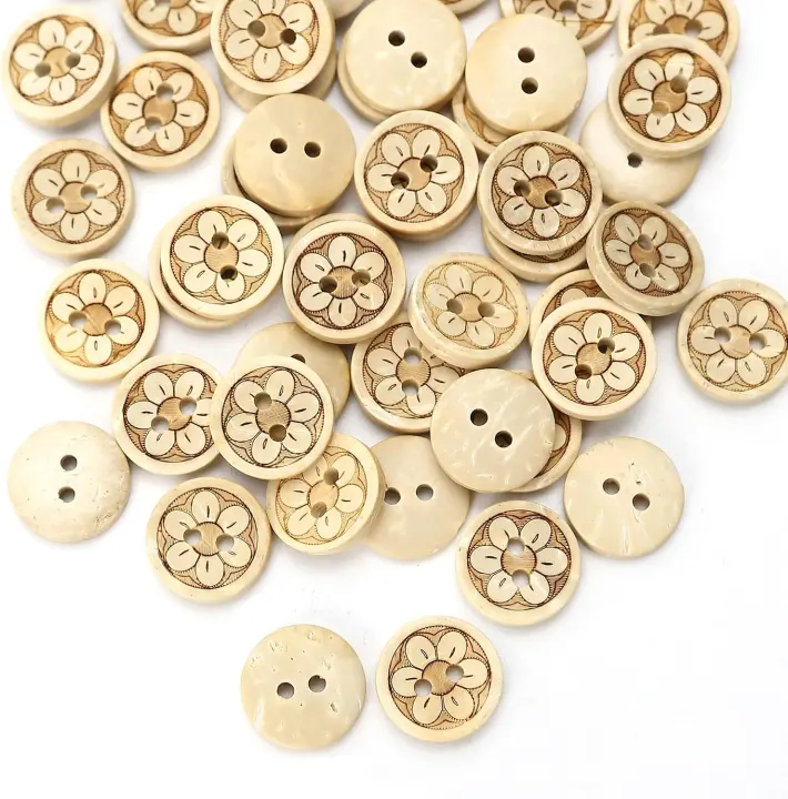 50-Pack 1/2-Inch Coconut Shell Wooden Buttons for Sewing & Crafts
