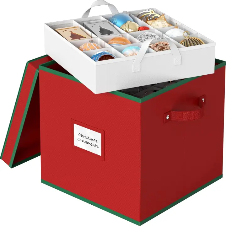 64-Cell Christmas Ornament Organizer with Removable Dividers
