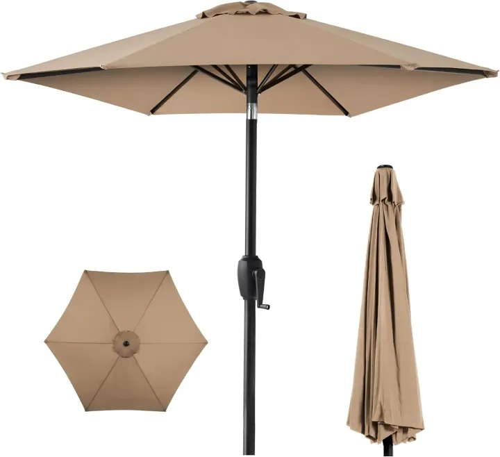 7.5 ft Heavy-Duty Round Patio Market Umbrella with Steel Pole — Tan