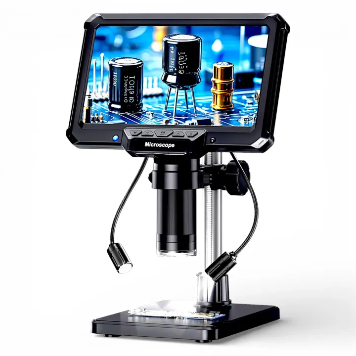 7" Digital Soldering Microscope with Remote and Dual Side Lights