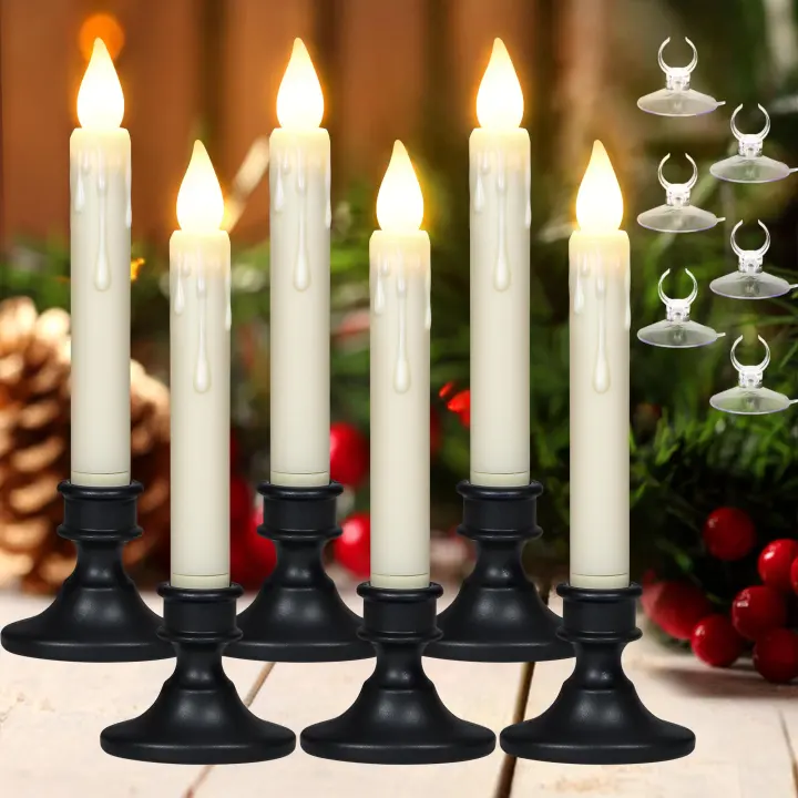 8.6-inch LED Window Candles — 6 Ivory Flameless Pillars