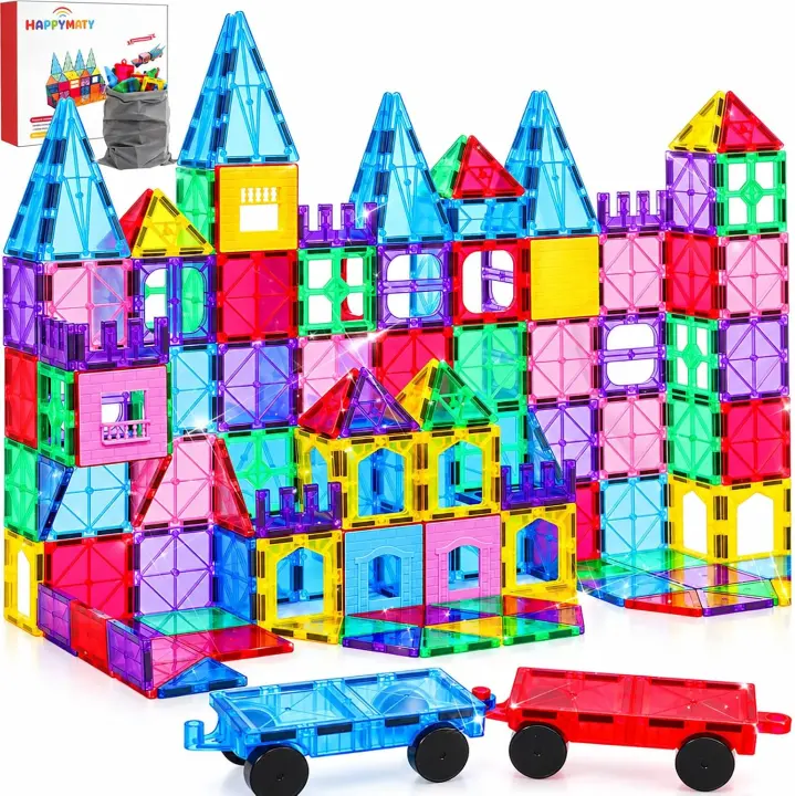 Antibacterial Magnetic Building Tiles — 142‑Piece STEM Play Set