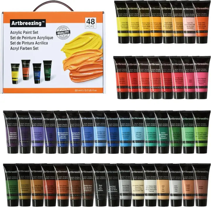 Artbreezing 48-Color Professional Acrylic Paint Set — 22ml Tubes