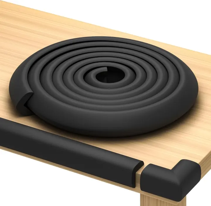 Baby Edge Protector & Corner Guards — 18 ft Roll with 8 Corners (Black)