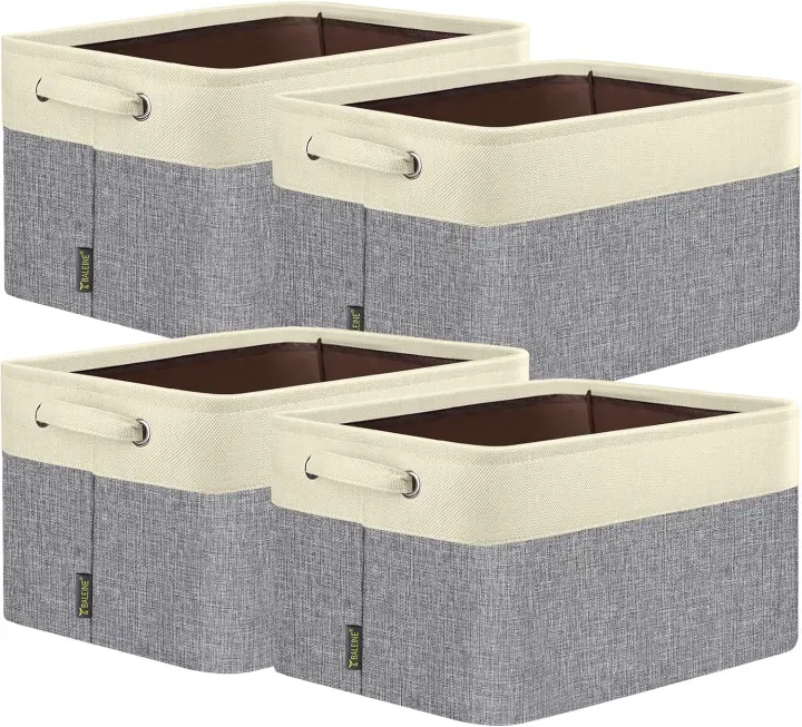 BALEINE 4-Pack Linen Fabric Storage Bins for Shelves & Closets