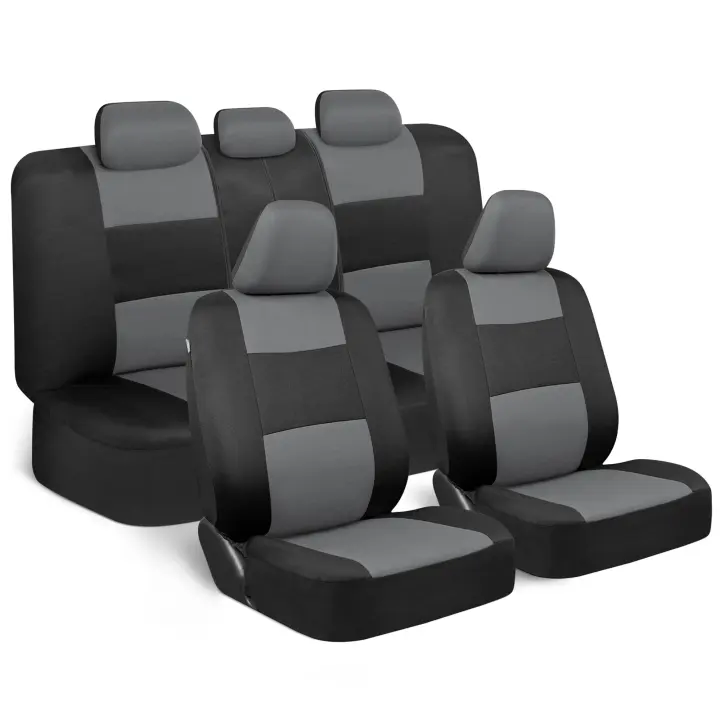 BDK PolyPro Full Car Seat Cover Set — Gray on Black, Front & Rear