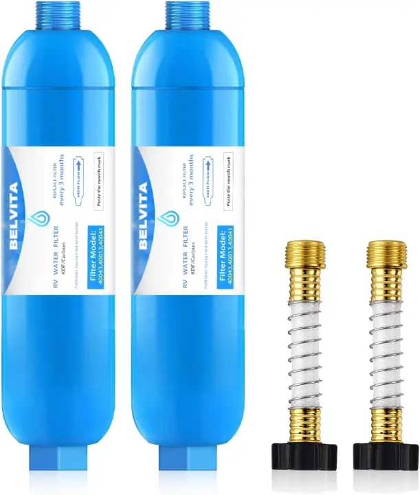 Belvita RV Inline Water Filter with Flexible Hose Guard