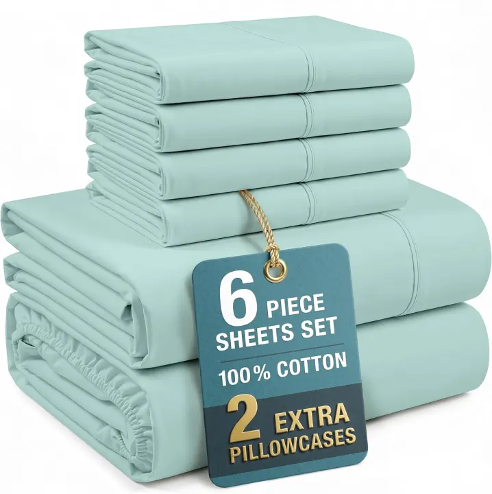 Casa Platino 100% Cotton 6-Piece Queen Percale Sheet Set