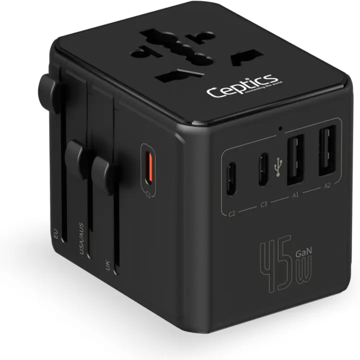 Ceptics 8-in-1 Universal Travel Adapter with 45W USB-C Charging