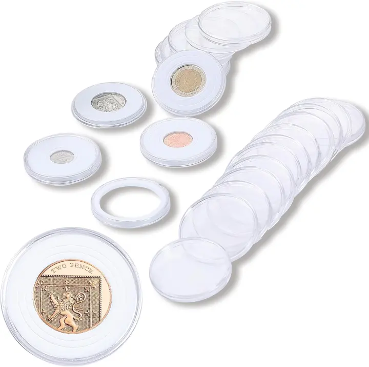 Clear Coin Capsules Kit — 20 ABS Holders with Foam Gaskets (6 Sizes, up to 46mm)