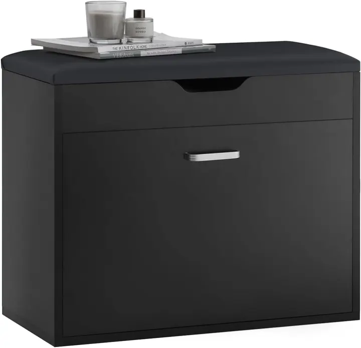Compact Shoe Bench with Flip-Up Padded Seat and Narrow Storage