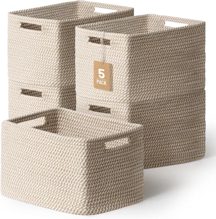 Cotton Rope Woven Storage Baskets — 5-Pack Organizer (13.8×9.8×7.9 in)