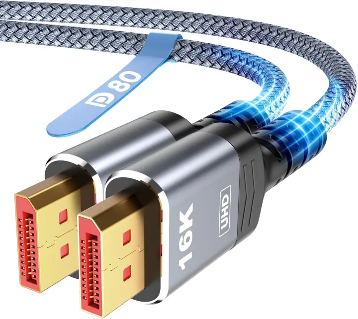 DisplayPort 2.1 80Gbps Cable — 6.6 ft, 16K/8K/4K Ready
