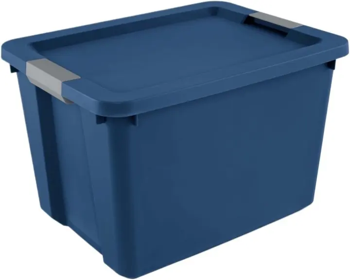 EDGUIOLV 20-Gallon Blue Stackable Plastic Storage Tote with Latches