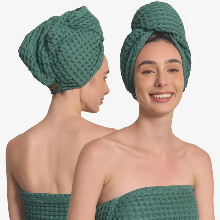 Extra-Large Organic Japanese Cotton Hair-Drying Waffle Towel Wrap