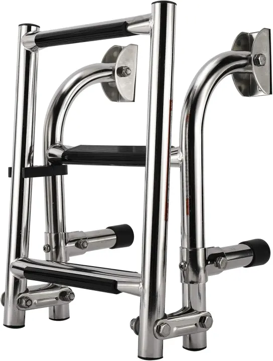 Foldable 3-Step Marine Stainless Steel Boat Ladder with Non-Slip Steps