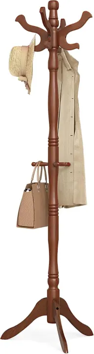 Freestanding Rubberwood Coat Rack — 11-Hook Hat & Garment Stand