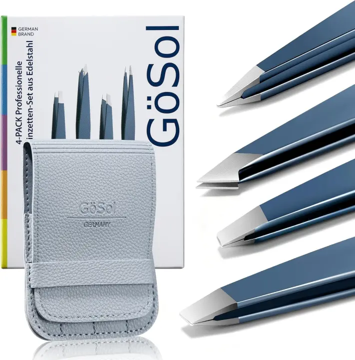 GöSol 4-Piece Stainless Steel Eyebrow Tweezer Set