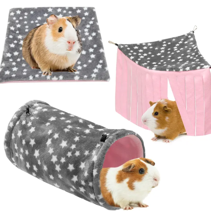 Guinea Pig Hideaway Set — Mat, Tunnel & Corner Curtain (3-Piece)