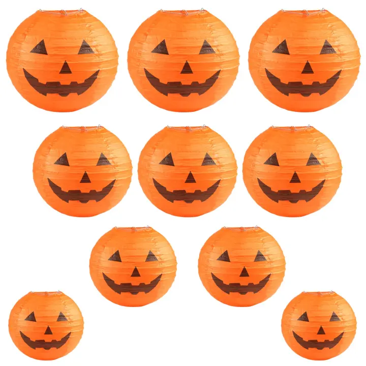 Halloween Pumpkin Paper Lanterns — Pack of 10, Multi-Size