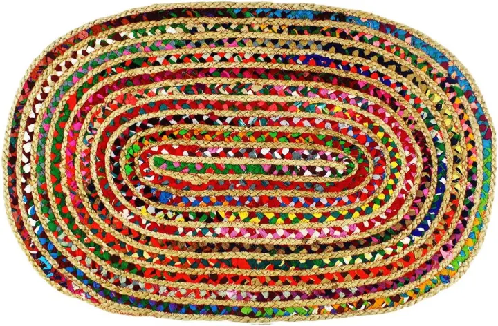 Handwoven Jute & Recycled Cotton Chindi Rug — 4x6 ft Oval