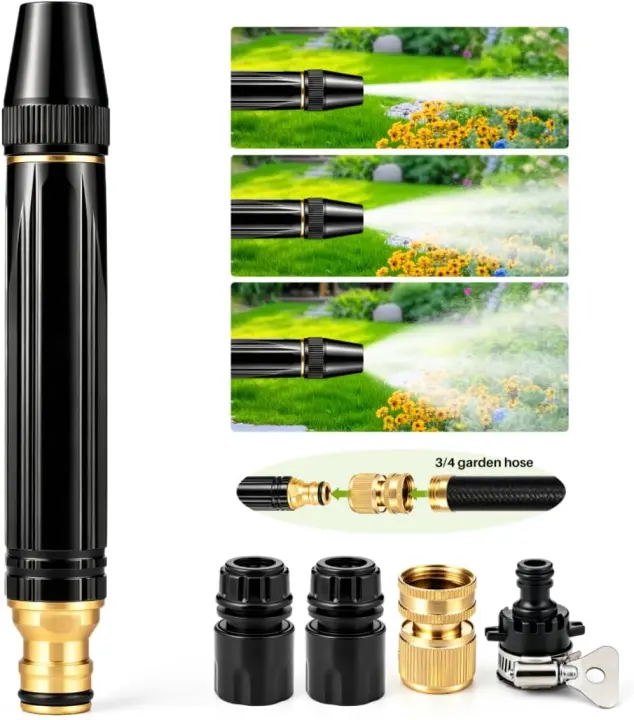 High-Pressure Brass Hose Nozzle — 3-Mode Spray, Fits US Hoses
