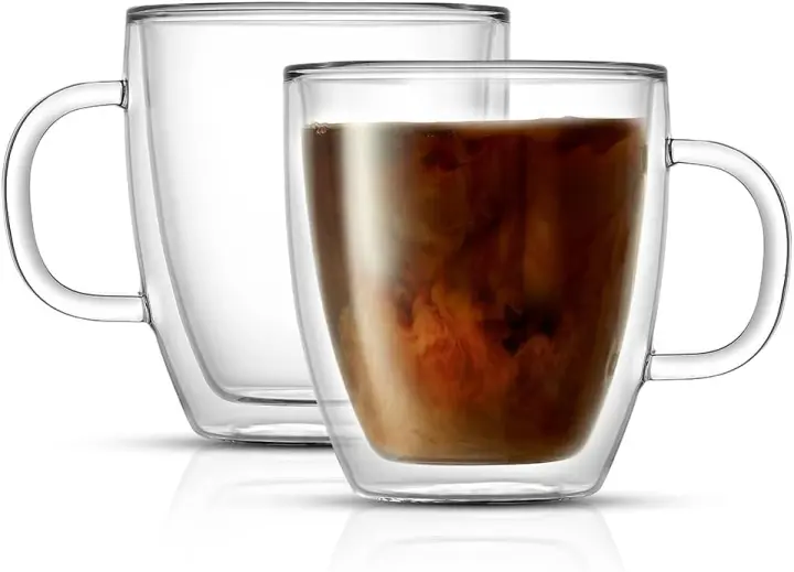 JoyJolt Savor Double-Wall Glass Coffee Mugs — 13.5 oz Set of 2
