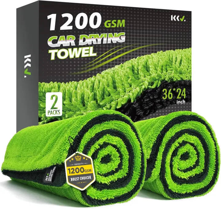 KKV Microfiber Car Drying Towels — 2-Pack (36" x 24"), 1200GSM