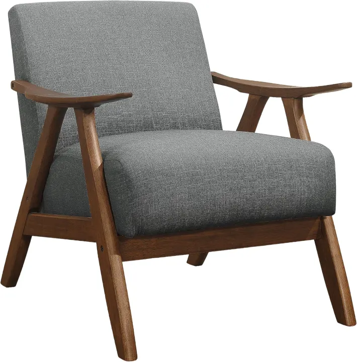 Lexicon Mid-Century Accent Chair — Walnut Frame, Gray Upholstery