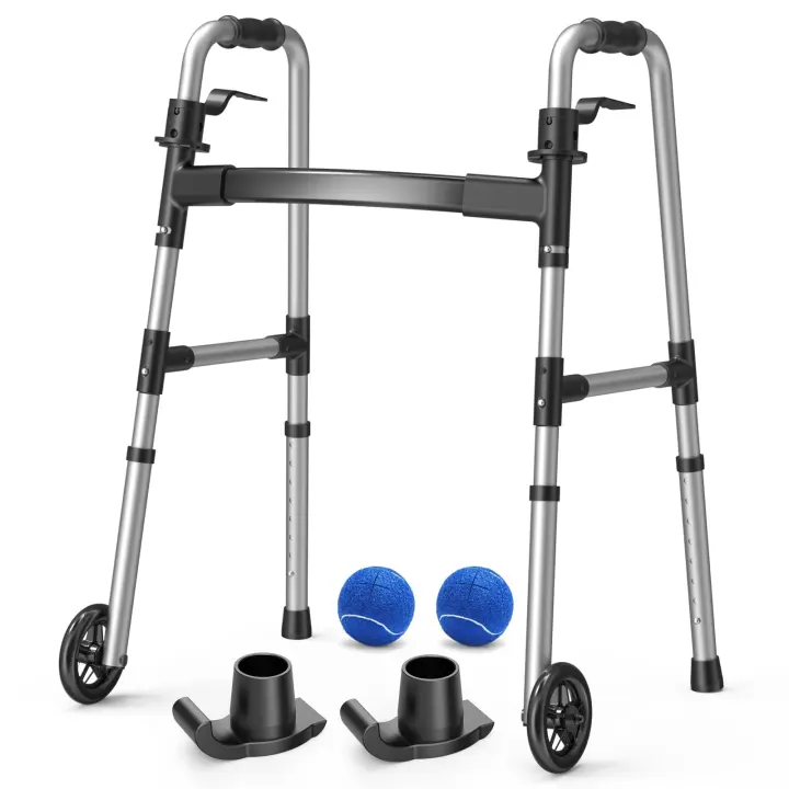 Lightweight Folding Walker with 5" Wheels & Precut Tennis Glides — Adjustable 32–38"